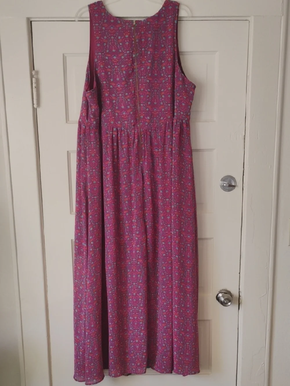 Sleeveless Indian Style Printed Maxi Dress Fuchsia & Teal Sz 2X - Picture 2 of 4